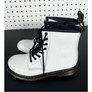 White Lace-Up & Zipper Dr Martens Combat Boots with Black Accents Size 5